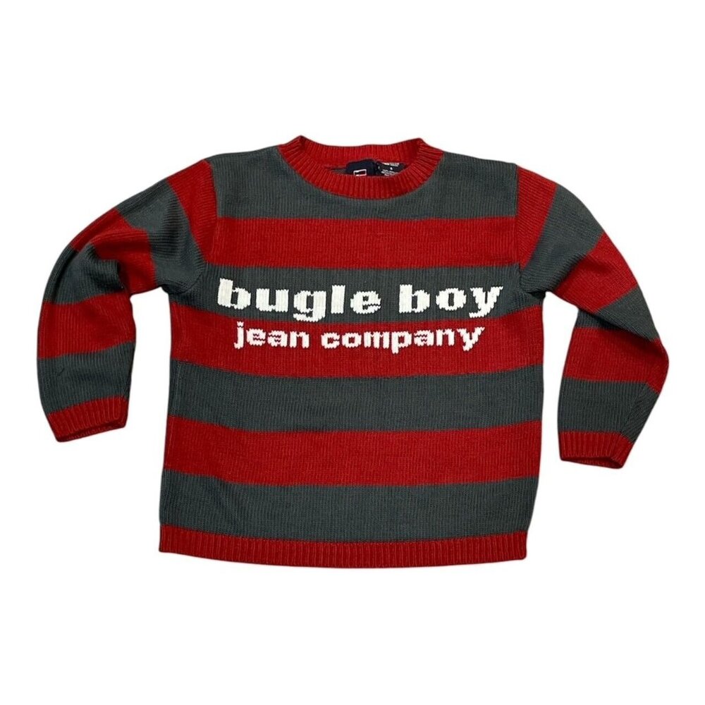 Vintage 80s 90s BUGLE BOY JEAN COMPANY Knit sweater Size 5 Striped Red Gray